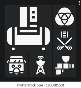 Set Of 6 Industry Filled Icons Such As Film Reel, Rickshaw, Cmyk, Air Compressor, Antenna