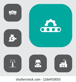 Set of 6 industry icons set. Collection of pipeline, oilfield, gas mask and other elements.