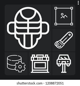 Set of 6 industry outline icons such as chainsaw, edit, car repair, car battery, data storage