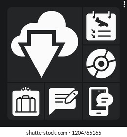 Set of 6 information filled icons such as feedback, scan, arrivals, compact disc