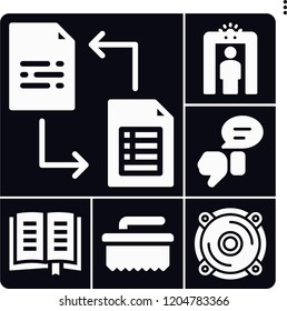 Set of 6 information filled icons such as speaker, exchange, brush, feedback, scan