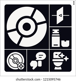 Set of 6 information filled icons such as compact disc, exit, toilet, feedback