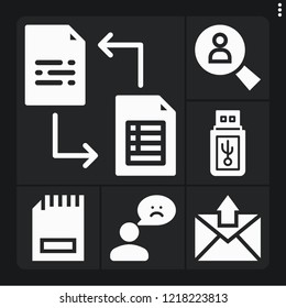 Set of 6 information filled icons such as pendrive, exchange, feedback, search, files and folders