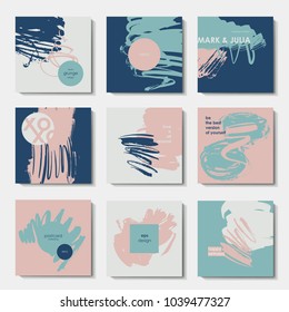 Set aus 6 rosa Pinselmuster, modernen Grunge-Designvorlagen, Einladung, Banner, Kunst-Vektorkarten-Design