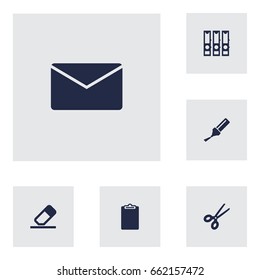 Set Of 6 Instruments Icons Set.Collection Of Clippers, Information, Mail And Other Elements.