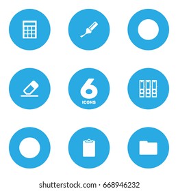Set Of 6 Instruments Icons Set.Collection Of Rubber, Highlighter, Binder And Other Elements.