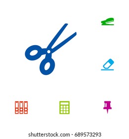 Set Of 6 Instruments Icons Set.Collection Of Calculate, Puncher, Pushpin And Other Elements.