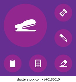 Set Of 6 Instruments Icons Set.Collection Of Supplies, Knife, Puncher And Other Elements.