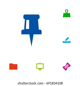 Set Of 6 Instruments Icons Set.Collection Of Paper  Clamp, Pencil, Supplies And Other Elements.
