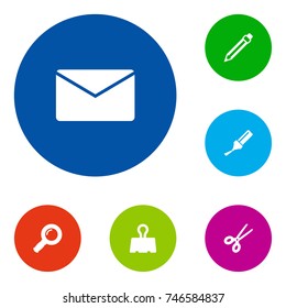 Set Of 6 Instruments Icons Set.Collection Of Drawing, Zoom Glasses, Clippers And Other Elements.