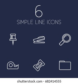 Set Of 6 Instruments Outline Icons Set.Collection Of Portfolio, Pushpin, Sticky And Other Elements.