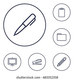 Set Of 6 Instruments Outline Icons Set.Collection Of Pen, Whiteboard, Clipboard And Other Elements.