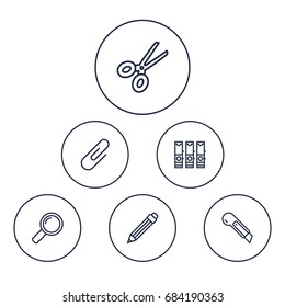 Set Of 6 Instruments Outline Icons Set.Collection Of Cutter, File Folder, Drawing And Other Elements.