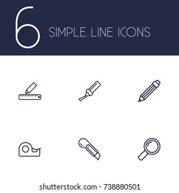Set Of 6 Instruments Outline Icons Set.Collection Of Drawing, Sticky, Marker And Other Elements.