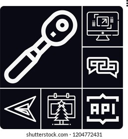 Set of 6 interface outline icons such as calendar, green arrow, wrench, maximize, api