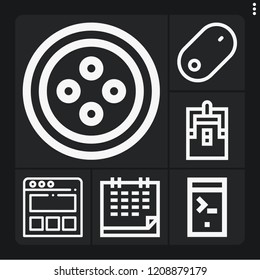 Set of 6 interface outline icons such as landing page, calendar, mouse, switch, button