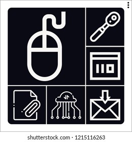 Set of 6 interface outline icons such as attached file, wrench, share, browser, inbox
