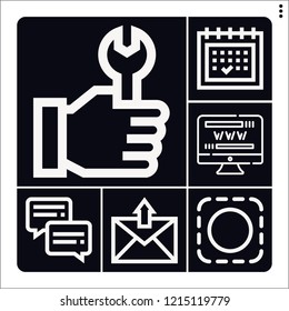 Set of 6 interface outline icons such as wrench, selection, chat, calendar, files and folders