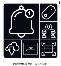 Set of 6 interface outline icons such as notification, select, mouse, sharing, home page