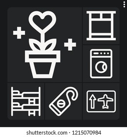 Set of 6 interior outline icons such as washing machine, airport, doorknob, plant, bunk