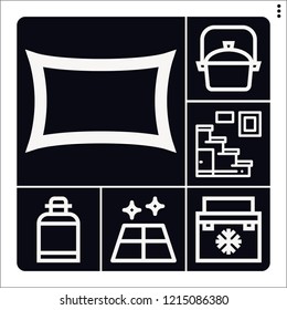 Set of 6 interior outline icons such as floor, stairs, fridge, canteen, pot