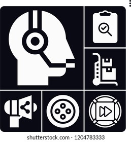 Set of 6 internet filled icons such as fast forward, callcenter, trolley, survey, share
