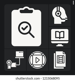 Set of 6 internet filled icons such as video player, video file, transfer, callcenter, survey
