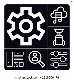 Set of 6 internet outline icons such as slider tool, funnel, search, cloud, interface