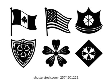 set of 6 Irish flag silhouette vector cartoon illustration