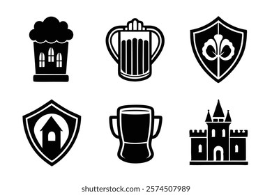 set of 6 Irish pub silhouette vector cartoon illustration