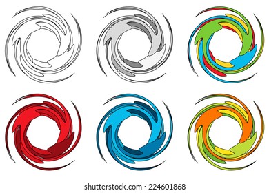 Set of 6 isolated colorful abstract circle elements 