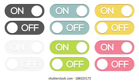 Set of 6 isolated colorful on - off switches