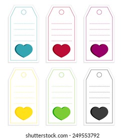 Set of 6 isolated price tags with big hearts