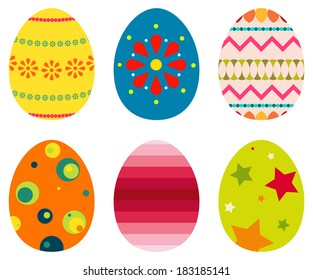 Set of 6 isolated simply colored Easter eggs