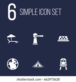 Set Of 6 Journey Icons Set.Collection Of Chaise Longue, Booth, Cab And Other Elements.