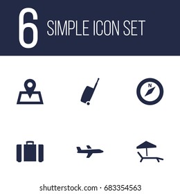 Set Of 6 Journey Icons Set.Collection Of Baggage, Direction, Suitcase And Other Elements.