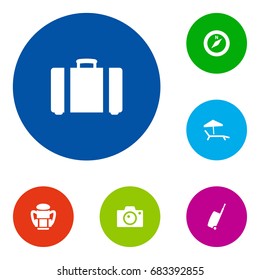 Set Of 6 Journey Icons Set.Collection Of Baggage, Chaise Longue, Direction And Other Elements.