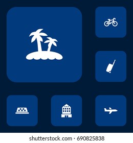 Set Of 6 Journey Icons Set.Collection Of Bike, Cab, Aircraft And Other Elements.
