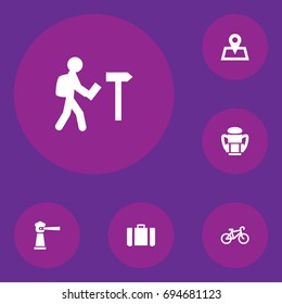 Set Of 6 Journey Icons Set.Collection Of Suitcase, Seamark, Location And Other Elements.
