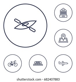 Set Of 6 Journey Outline Icons Set.Collection Of Pin, Bike, Taxi And Other Elements.