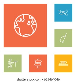 Set Of 6 Journey Outline Icons Set.Collection Of Globe, Direction, Bag And Other Elements.
