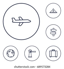 Set Of 6 Journey Outline Icons Set.Collection Of Direction, Suitcase, Lighthouse And Other Elements.