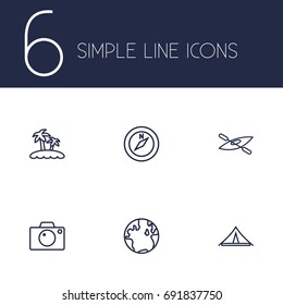 Set Of 6 Journey Outline Icons Set.Collection Of Compass, Globe, Boat And Other Elements.