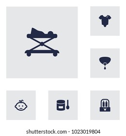 Set of 6 kid icons set. Collection of boy, breastfeeding, sterilizer and other elements.