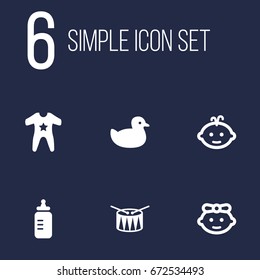 Set Of 6 Kid Icons Set.Collection Of Barrel, Milk, Girl And Other Elements.