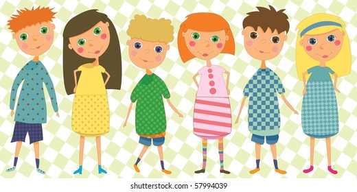 Set of 6 kids in cute clothes