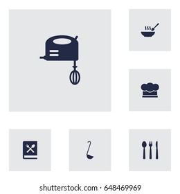 Set Of 6 Kitchen Icons Set.Collection Of Broth, Blender, Scoop And Other Elements.
