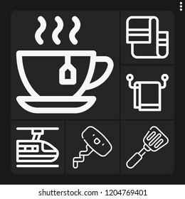 Set of 6 kitchen outline icons such as towel, subway, spatula, corkscrew