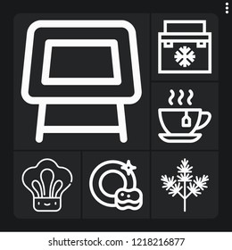 Set of 6 kitchen outline icons such as dill, dish, table, fridge, chef hat