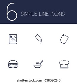 Set Of 6 Kitchen Outline Icons Set.Collection Of Chopping Board, Hamburger, Salt And Other Elements.